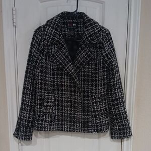 Boy Meets Girl Metallic Black & White Checkered Tweed Blazer